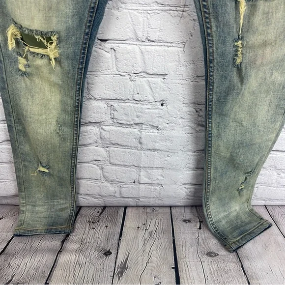 Serenede Jeans Mens 30 (30x33) Skinny Grunge Distressed Patched Faded Stretch